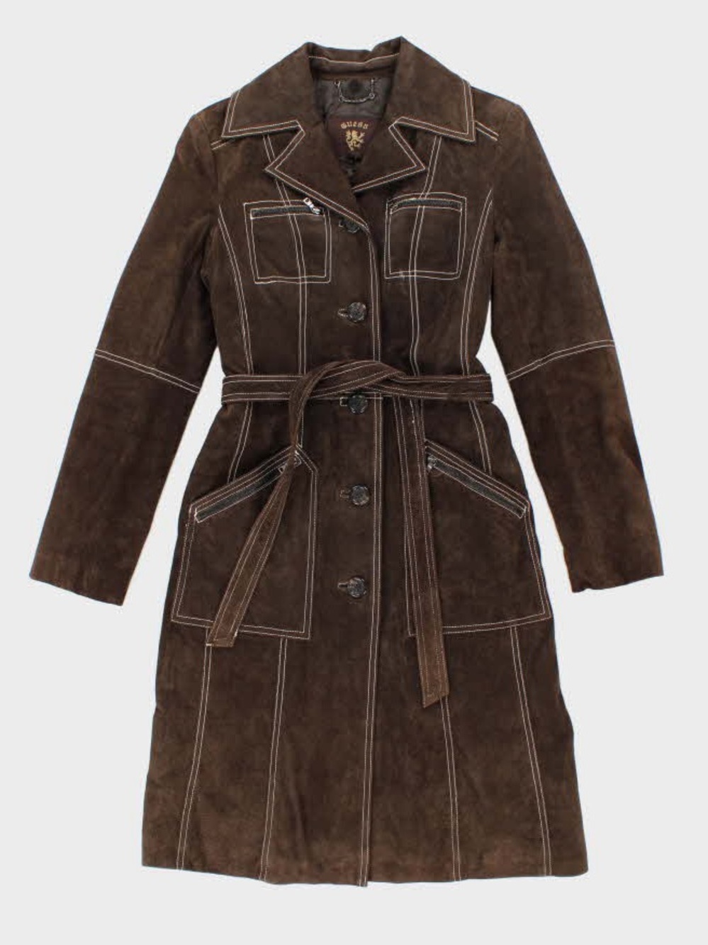 Vintage Sueded Leather Jacket Y2K Guess Trench Coat Size Small Hippe Boho